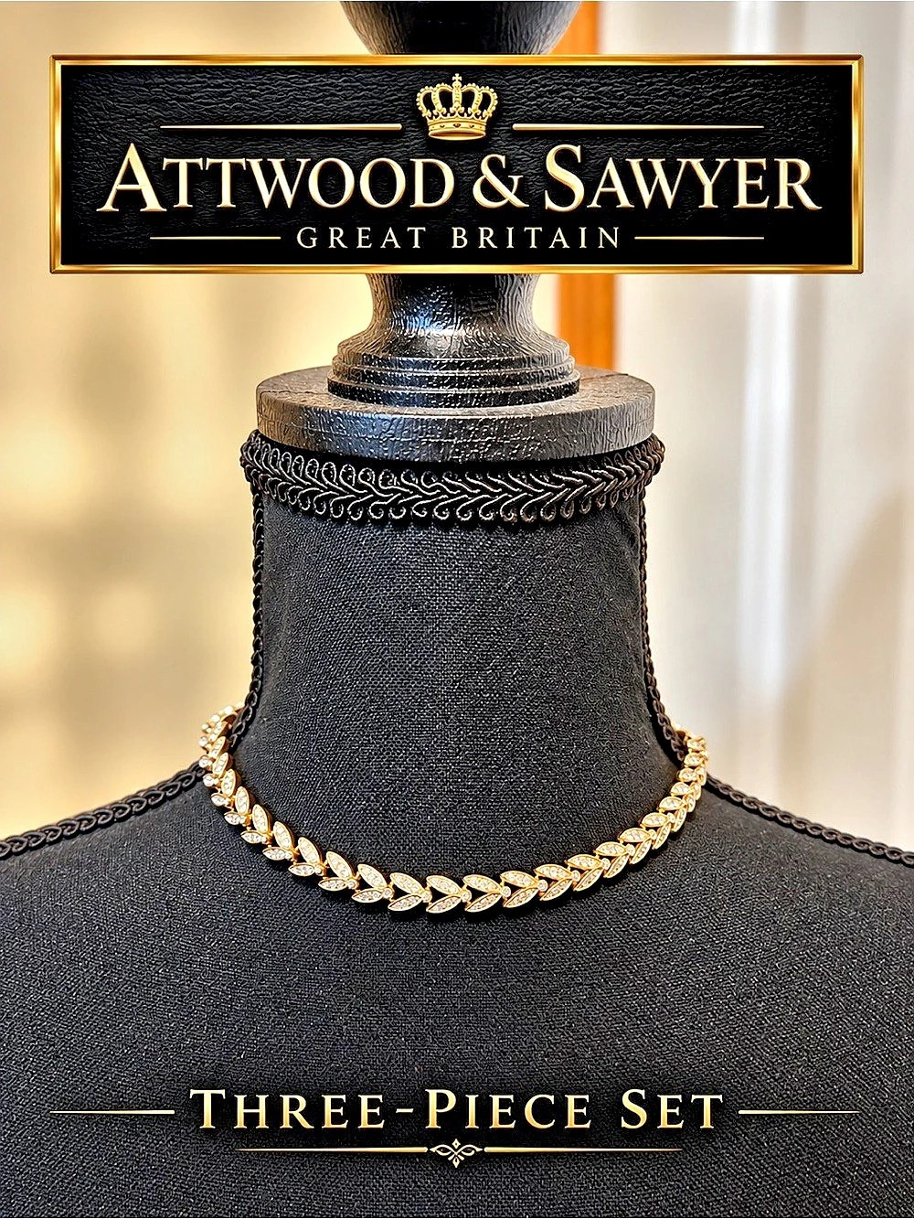 Vintage Attwood & Sawyer A&S Crystal Necklace 2 Bracelets 3-Pc Set